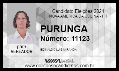 Candidato PURUNGA  2024 - NOVA AMÉRICA DA COLINA - Eleições