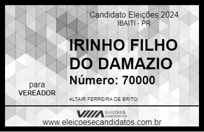 Candidato IRINHO FILHO DO DAMAZIO 2024 - IBAITI - Eleições