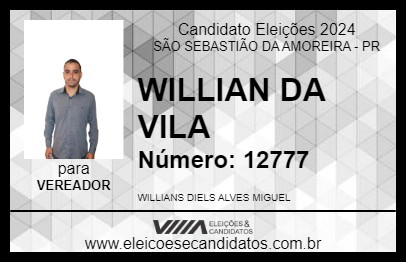 Candidato WILLIAN DA VILA 2024 - SÃO SEBASTIÃO DA AMOREIRA - Eleições