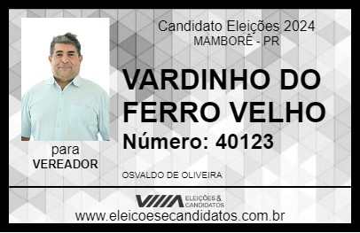 Candidato VARDINHO DO FERRO VELHO 2024 - MAMBORÊ - Eleições