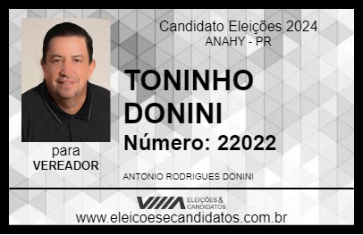 Candidato TONINHO DONINI 2024 - ANAHY - Eleições