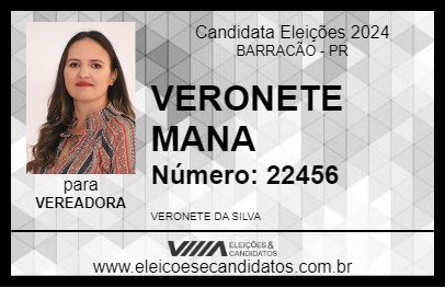 Candidato VERONETE MANA 2024 - BARRACÃO - Eleições