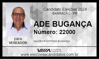 Candidato ADE BUGANÇA 2024 - BARRACÃO - Eleições