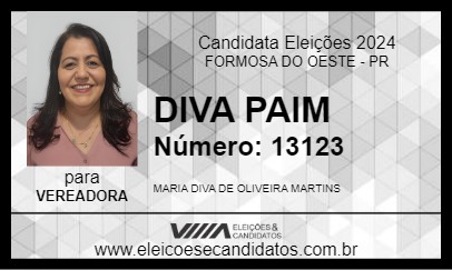 Candidato DIVA PAIM 2024 - FORMOSA DO OESTE - Eleições