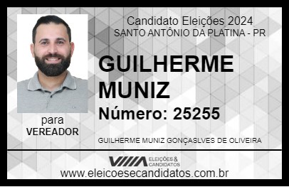 Candidato GUILHERME MUNIZ 2024 - SANTO ANTÔNIO DA PLATINA - Eleições