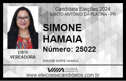 Candidato SIMONE HAMAIA 2024 - SANTO ANTÔNIO DA PLATINA - Eleições