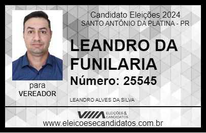 Candidato LEANDRO DA FUNILARIA 2024 - SANTO ANTÔNIO DA PLATINA - Eleições