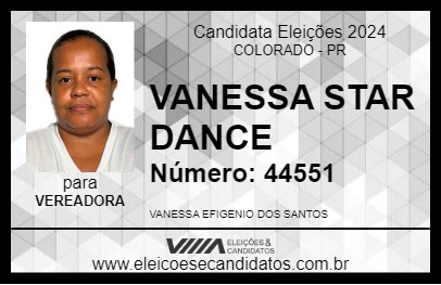 Candidato VANESSA STAR DANCE 2024 - COLORADO - Eleições