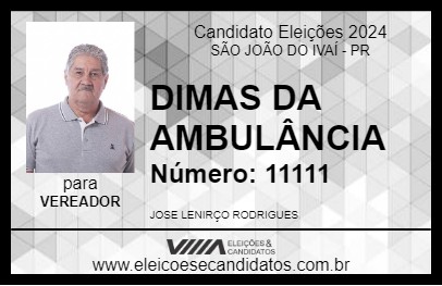 Candidato DIMAS DA AMBULÂNCIA 2024 - SÃO JOÃO DO IVAÍ - Eleições