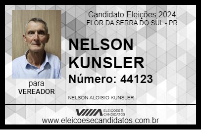 Candidato NELSON  KUNSLER 2024 - FLOR DA SERRA DO SUL - Eleições