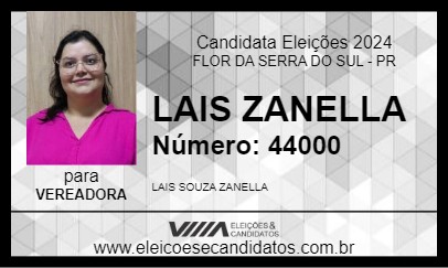 Candidato LAIS ZANELLA 2024 - FLOR DA SERRA DO SUL - Eleições