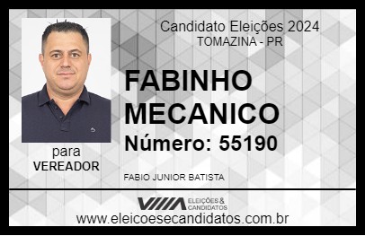 Candidato FABINHO MECANICO 2024 - TOMAZINA - Eleições