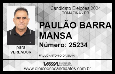 Candidato PAULÃO BARRA MANSA 2024 - TOMAZINA - Eleições