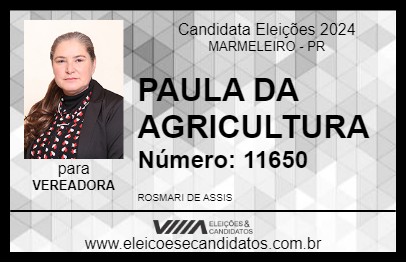 Candidato PAULA DA AGRICULTURA 2024 - MARMELEIRO - Eleições