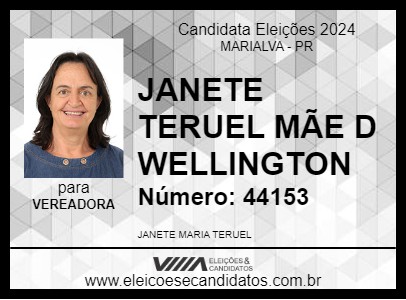 Candidato JANETE TERUEL MÃE D WELLINGTON 2024 - MARIALVA - Eleições