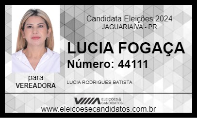 Candidato LUCIA FOGAÇA 2024 - JAGUARIAÍVA - Eleições