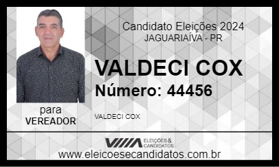 Candidato VALDECI COX 2024 - JAGUARIAÍVA - Eleições