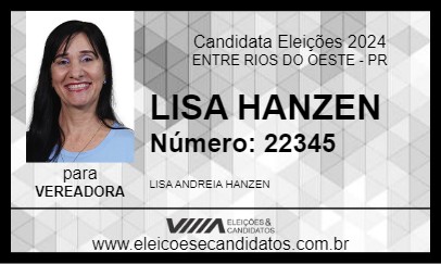 Candidato LISA HANZEN 2024 - ENTRE RIOS DO OESTE - Eleições