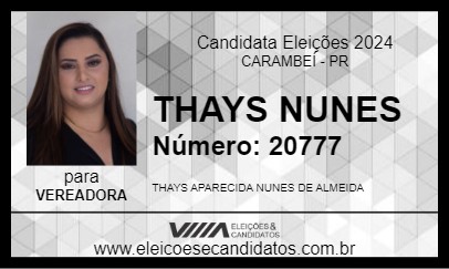 Candidato THAYS NUNES 2024 - CARAMBEÍ - Eleições