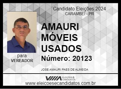 Candidato AMAURI MÓVEIS USADOS 2024 - CARAMBEÍ - Eleições