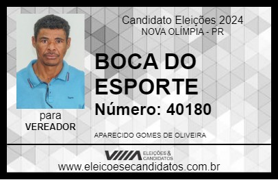 Candidato BOCA DO ESPORTE 2024 - NOVA OLÍMPIA - Eleições