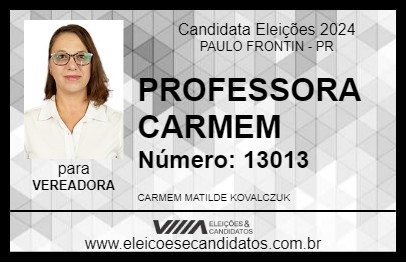 Candidato PROFESSORA CARMEM 2024 - PAULO FRONTIN - Eleições