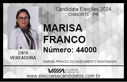 Candidato MARISA FRANCO 2024 - CIANORTE - Eleições