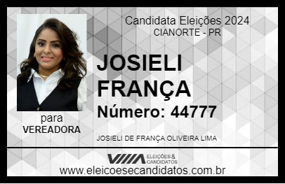 Candidato JOSIELI FRANÇA 2024 - CIANORTE - Eleições