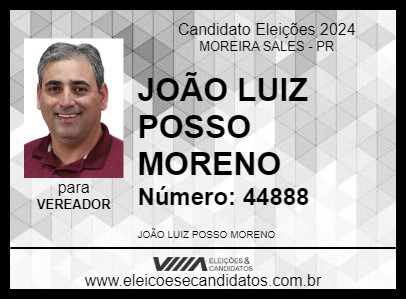 Candidato JOÃO LUIZ POSSO MORENO 2024 - MOREIRA SALES - Eleições