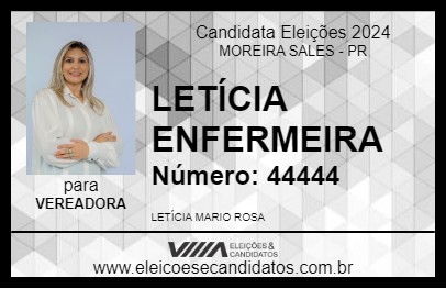 Candidato LETÍCIA ENFERMEIRA 2024 - MOREIRA SALES - Eleições