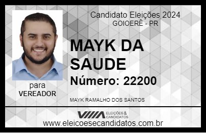 Candidato MAYK DA SAUDE 2024 - GOIOERÊ - Eleições