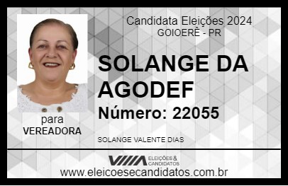 Candidato SOLANGE DA AGODEF 2024 - GOIOERÊ - Eleições