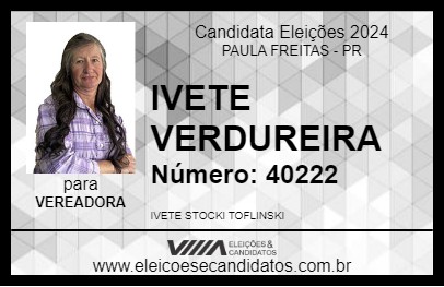 Candidato IVETE VERDUREIRA 2024 - PAULA FREITAS - Eleições