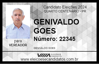 Candidato GENIVALDO GOES 2024 - QUARTO CENTENÁRIO - Eleições