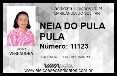 Candidato NEIA DO PULA PULA 2024 - MARILÂNDIA DO SUL - Eleições