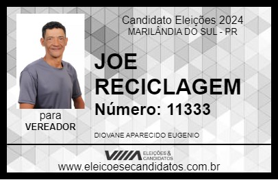 Candidato JOE RECICLAGEM 2024 - MARILÂNDIA DO SUL - Eleições