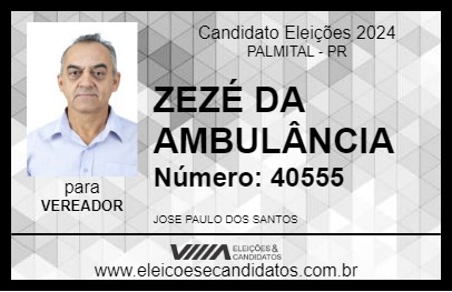 Candidato ZEZÉ DA AMBULÂNCIA  2024 - PALMITAL - Eleições