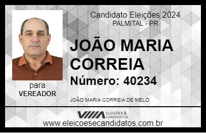 Candidato JOÃO MARIA CORREIA  2024 - PALMITAL - Eleições