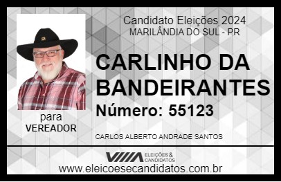 Candidato CARLINHO DA BANDEIRANTES 2024 - MARILÂNDIA DO SUL - Eleições