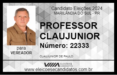 Candidato PROFESSOR CLAUJUNIOR 2024 - MARILÂNDIA DO SUL - Eleições