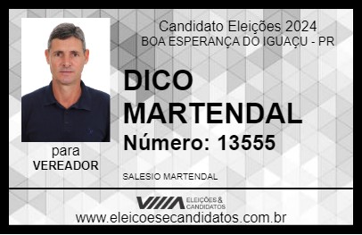 Candidato DICO MARTENDAL 2024 - BOA ESPERANÇA DO IGUAÇU - Eleições