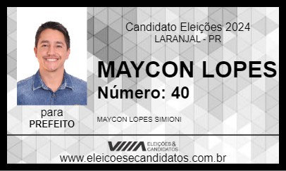 Candidato MAYCON LOPES 2024 - LARANJAL - Eleições