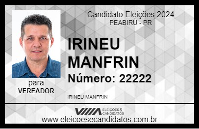 Candidato IRINEU MANFRIN 2024 - PEABIRU - Eleições