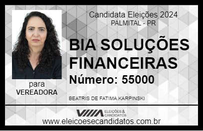 Candidato BIA SOLUÇÕES FINANCEIRAS  2024 - PALMITAL - Eleições