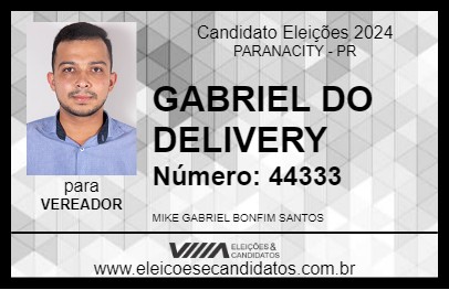 Candidato GABRIEL DO DELIVERY 2024 - PARANACITY - Eleições