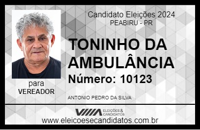 Candidato TONINHO DA AMBULÂNCIA 2024 - PEABIRU - Eleições