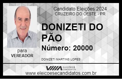 Candidato DONIZETI DO PÃO 2024 - CRUZEIRO DO OESTE - Eleições