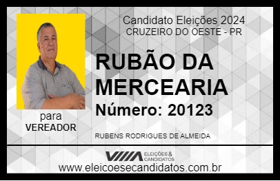 Candidato RUBÃO DA MERCEARIA 2024 - CRUZEIRO DO OESTE - Eleições