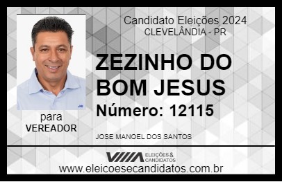 Candidato ZEZINHO DO BOM JESUS 2024 - CLEVELÂNDIA - Eleições