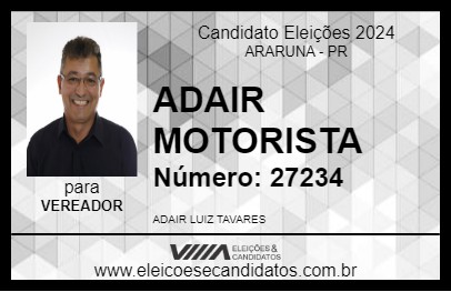 Candidato ADAIR MOTORISTA 2024 - ARARUNA - Eleições